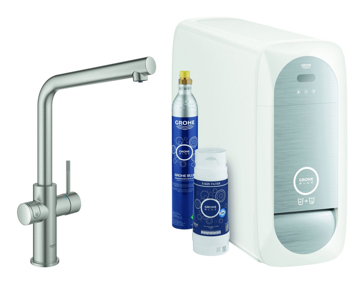 Grohe Küchenarmatur Blue Home Starterkit Spültischarmatur mit L-Auslauf - Supersteel von Grohe