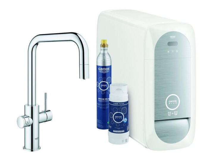 Grohe Küchenarmatur Blue Home Starterkit Spültischarmatur mit U-Auslauf, herausziehbar, Chrom von Grohe