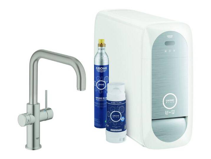 Grohe Küchenarmatur Blue Home Starterkit Spültischarmatur mit U-Auslauf - Supersteel von Grohe