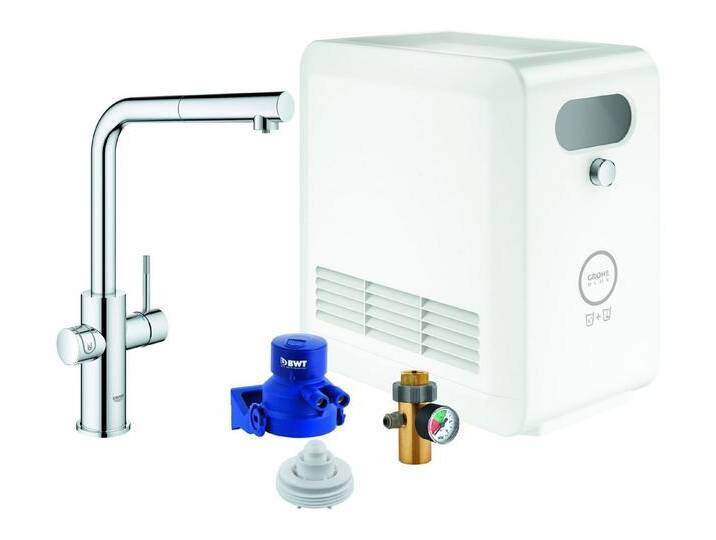 Grohe Küchenarmatur Blue Professional Starterkit Spültischarmatur herausziehbar mit L-Auslauf, Chrom von Grohe