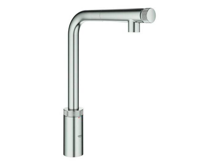 Grohe Küchenarmatur Minta / SmartControl Minta Smart Control Einhand mit ausziehbarer Brause mit L-Auslauf, Supersteel von Grohe