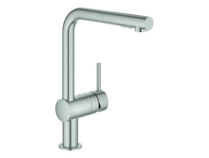 Grohe Küchenarmatur Minta Einhand-Spültischbatterie mit ausziehbarer Brause L-Auslauf, Supersteel von Grohe