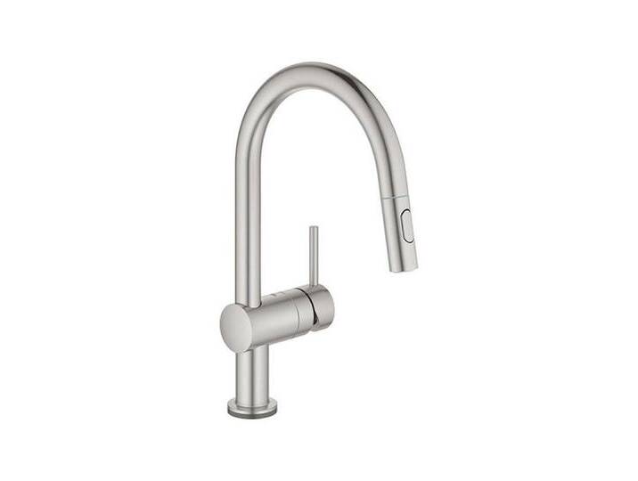 Grohe Küchenarmatur Minta Touch, C-Auslauf Dualbrause Laminarstrahl, supersteel von Grohe