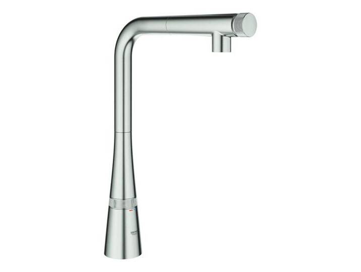Grohe Küchenarmatur SmartControl Zedra / Zedra Smart Control Einhand mit ausziehbarer Brause mit L-Auslauf, Supersteel von Grohe