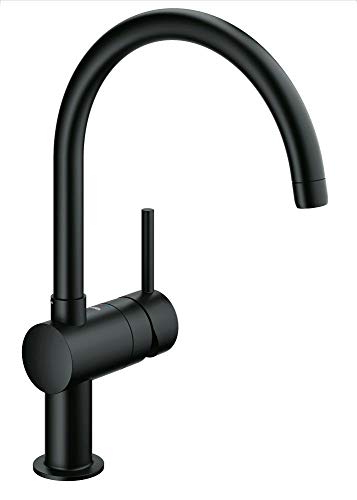 GROHE Minta, Küchenarmatur mit hohem Auslauf (Wasserhahn für die Küche, 360° schwenkbar, wassersparend dank variabler Mengenbegrenzung, einfache Spülbecken-Montage), schwarz, 32917KS0 von GROHE