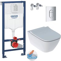 Grohe Pack WC Untergestell + flanschloses WC Geberit Smyle Square + Softclose-Sitz + Chrom Arena Platte von Grohe