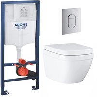 Grohe - Rapid Sl Vorwandelement + Arena Chromplatte + Euro Ceramic Compact Toilettenschüssel + Softclose-Deckel von Grohe