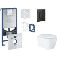 Grohe Rapid SLX - Set Vorwandelement, WC mit Softclose-Sitz, Betätigungsplatte Even und Fresh Umrüstset, phantom black SANI11BB5131 von Grohe