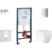 Grohe - Solido - Set Vorwandelement, wc und Sitz Euro Ceramic, SoftClose, Triple Vortex, Betätigungsplatte Even, Chrom SANI15BB1105 von Grohe