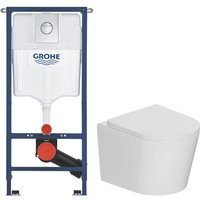 Grohe Solido WC-Pack 4-in-1 Vorwandelement + Wand-WC ohne Spülrand Ceramia mit SoftClose-Sitz + Betätigungsplatte (GRRST14WT01-IN) von Grohe