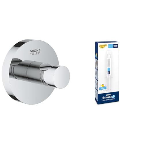 Grohe Start - Bademantelhaken (Material: Metall, verdeckte Befestigung), chrom, 41173000 + Kleber für Badaccessoires von Grohe