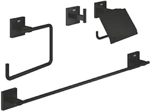 Grohe Start Cube - Duschkorb- Set (Material: Glas/Metall, inkl. 2x QuickGlue A2 (4 Klebepunkte) + 1x QuickGlue A1 (1 Klebepunkt), verdeckte Befestigung), matt schwarz, 411152430 von Grohe