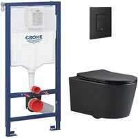Toilettenpaket Rapid sl mit Rahmen + sat-wc ohne Rand mattschwarz + Softclose-Sitz + mattschwarze Platte (RapidSL-BlackSATrimles - Grohe von Grohe