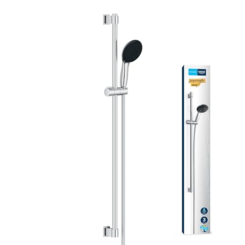 GROHE Vitalio 110, Duschset wassersparend, 8l pro Min (Brausestangenset mit: Duschkopf 3 Strahlarten, 1,75m Schlauch, Duschstange 90cm, zum Kleben oder Bohren, ohne Kleber), rund, chrom, 26956001 von GROHE