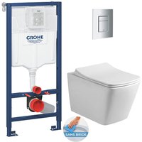 Grohe WC-Pack Vorwandelement + Infinitio Wand-WC ohne Spülrand + Softclose-Sitz + Bätetigungsplatte (RapidSL-SquareInfinitio-1-DE) von Grohe