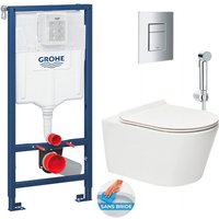 Grohe - WC-Pack Vorwandelement Rapid sl + Brevis Wand-WC ohne Spülrand + Softclose-Sitz + Bidetbrause + Betätigungsplatte von Grohe