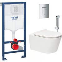 Grohe - WC-Pack Vorwandelement Rapid sl + Brevis Wand-WC ohne Spülrand + Softclose-Sitz + Bidetbrause + Betätigungsplatte von Grohe