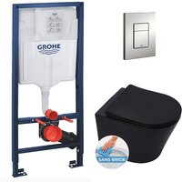 Grohe - WC-Pack Vorwandelement Rapid sl + sat Infinitio Wand-WC Mattschwarz + Sitz mit Fallbremse + Betätigungsplatte Chrom von Grohe