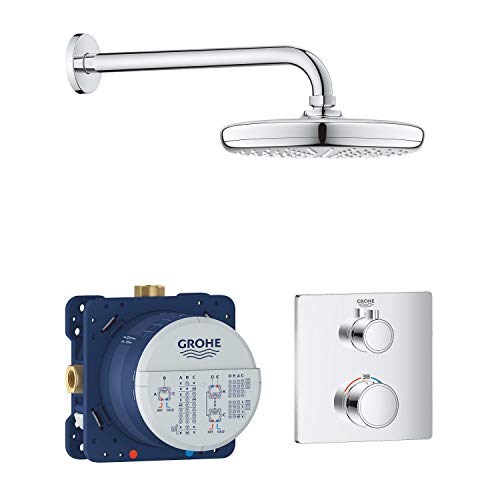 GROHE Grohtherm - Thermostat Set (inkl. Rapido SmartBox, Kopfbrause Tempesta, Brausearm Rainshower 286mm), chrom, 34728000 von GROHE