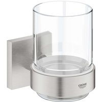 QuickFix Start Cube - Zahnbürsten- und Zahnpastabecher mit Halterung, Glas/Supersteel 41097DC0 - Grohe von Grohe