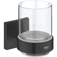 Grohe QuickFix Start Cube - Zahnputzbecher, mit Halter, Glas/schwarz matt 410972430 von Grohe