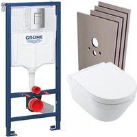 WC-Pack Rapid sl Vorwandelement + Villeroy&Boch Wand-WC ohne Spülrand + Betätigungsplatte + Verkleidungsset - Grohe von Grohe