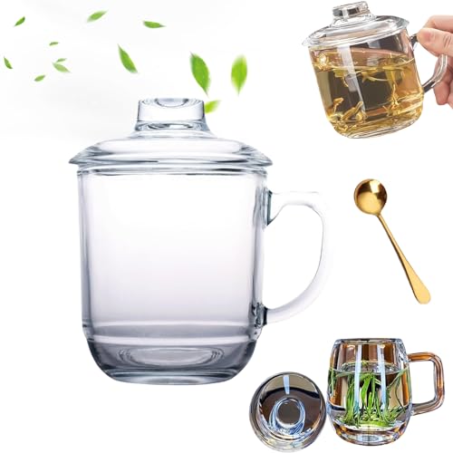 Handmade Natural Quartz Crystal Transparent Tea Cup,Crystal Transparent Tea Cup With Handle And Lid,Ideal For Tea Lovers,Clear Large Tea Glasses For Tea,Milk Etc. (1pcs) von Grolomo