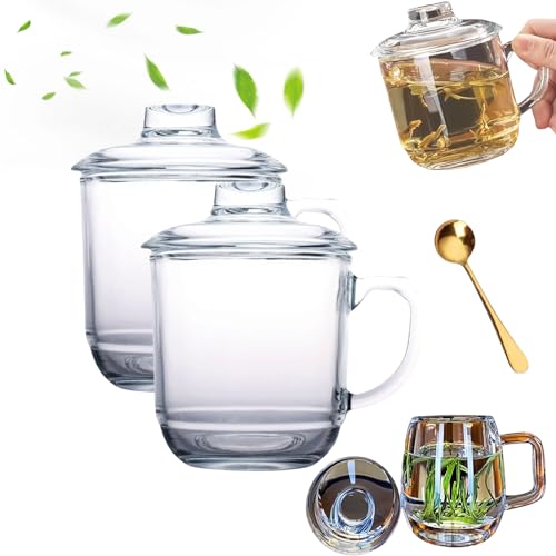 Handmade Natural Quartz Crystal Transparent Tea Cup,Crystal Transparent Tea Cup With Handle And Lid,Ideal For Tea Lovers,Clear Large Tea Glasses For Tea,Milk Etc. (2pcs) von Grolomo