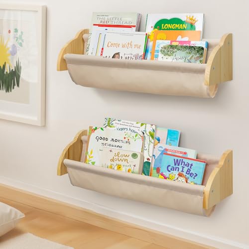 Gronda Wandregal Holz, 60 cm Bücherregal Kinder, Wandregal Kinderzimmer, Bücherregal Wandmontage für Bücher Spielzeug 2er Set von Gronda