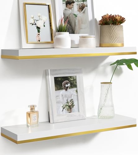Gronda Wandregal Weiß Schweberegal Weiss Groß Regal Wand Metall Regalbrett Holz für Deko 2er Set Modern für Küche Badezimmer Projektor Wohnzimmer Büro von Gronda
