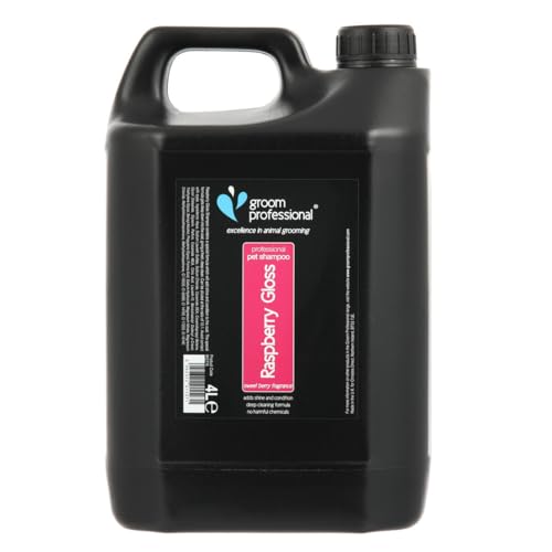 GROOM PROFESSIONAL Raspberry Gloss Hundeshampoo - Hundeshampoo Gegen Geruch - Tiefenreinigendes Shampoo - Verleiht Glanz & Kondition - Belebender Himbeerduft, 4 Liter von GROOM PROFESSIONAL