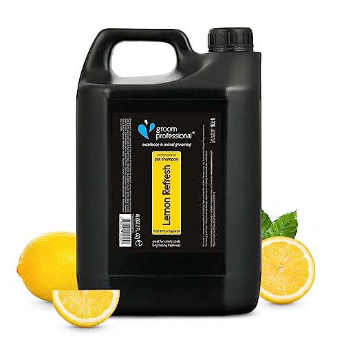 Groom Professional Lemon Refresh Hundeshampoo - Hundeshampoo Gegen Geruch - Erfrischendes Hundeshampoo - Reinigt & Desodoriert - Tiefenreinigung für Fettiges Fell - Zitronenduft, 4 Liter von Groom Professional