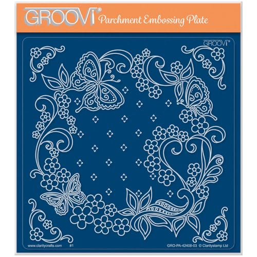 Clarity Stamps Linda's Richelieu Spitze Schmetterlinge A5 quadratisch Groovi Platte von Groovi