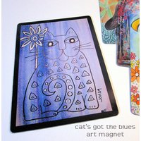 Art Magnet Katze Hat Den Blues 3, 5 "x 5" von GroovyGalStyle