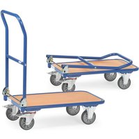 fetra® Plattformwagen mit Holzladefläche, Bügel klappbar, BxT 450 x 720 mm, TK 250 kg von fetra®
