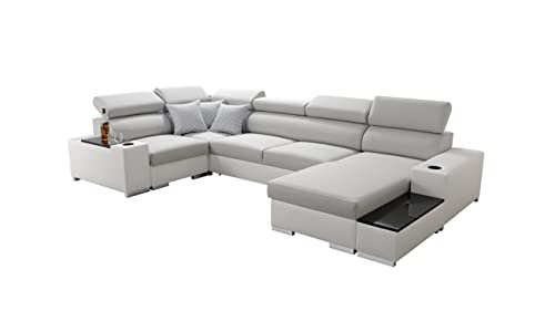 Ecksofa mit Schlaffunktion Wohnlandschaft U-Form Passe XXL Sofa mit Bettkasten Abstellfläche Verstellbare Kopfstützen Gewebe Kunstleder Seite Rechts Links Grau Schwarz Braun 26 von Großes
