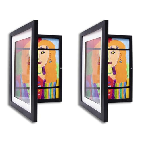 Groval Bilderrahmen Kinderzeichnungen A4 - Set mit 2 Stück, aufklappbar für Wand- und Standmontage, mit bruchsicherem Plexiglas, idealer Rahmen für Kinderkunstwerke (Schwarz) von Groval