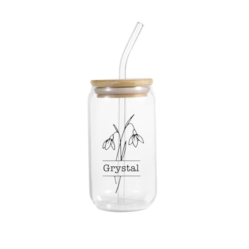 Grovjewfit Geschenke Für Frauen Freundin Mädchen Peraonalisierte Trinkglas Mit Namen Text Geburtsblumen Glasbecher Geburtstagsgeschenk Kollegen Gläser Trinkbecher Mit Deckel (Style 1) von Grovjewfit