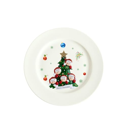 Grovjewfit Personalisierter Keramik Teller Weihnachten Dekoration Weihnachtsdeko Teller Mit Namen Text Foto Keramikteller Weihnachten Als Geschenke Für Mama, Oma, Freund (C - 5 Namen) von Grovjewfit
