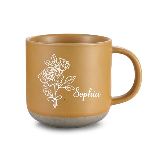 Personalisierte Keramik Tasse Becher Kaffeebecher Mit Name Geburtsblume Trinkbecher Teetasse Milch Zu Hause Geschenke Für Damen Mutter Ehefrau Großmutter Freundin Weihnachten Geburtstag (A - Gelb) von Grovjewfit