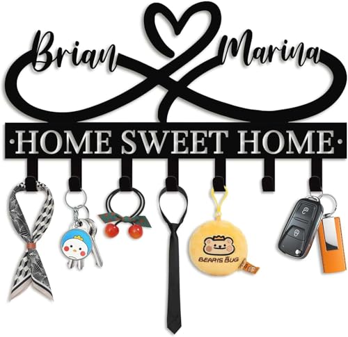 Personalisierter Wand Schlüsselhalter aus Metall mit Namen Initialen Ausgestattet mit 5–12 Haken Wohnaccessoire Geeignet für Küchen, Flure, Korridore und Büroeingänge (Style 1) von Grovjewfit