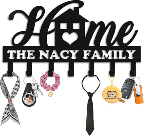 Personalisierter Wand Schlüsselhalter aus Metall mit Namen Initialen Ausgestattet mit 5–12 Haken Wohnaccessoire Geeignet für Küchen, Flure, Korridore und Büroeingänge (Style 4) von Grovjewfit