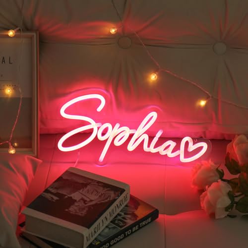 Personalisiertes Neonlicht Mit Name Neon Schild Leucht Leuchtschilder LED Helligkeit Einstellbar Dekoration Party Hochzeit Weihnachten Geburtstag Abschlussball Bar Wand Deko USB Neon Signs (Rosa) von Grovjewfit