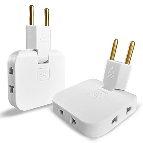 2x Mehrfachsteckdose Flacher Stecker mit 3 Adapter Steckdose | Steckdosenadapter EU-US | Flachstecker Mehrfachsteckdose mit 180º Drehbarer Kopf | Mehrfachstecker Flach 16A / 250V | Verteilersteckdose von Grow Trendy