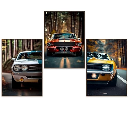 GrowArt – Set mit 3 Postern mit Muscle Cars im Format A3 ohne Rahmen | hochwertiger Fotodruck | außergewöhnliche Wanddekoration für Liebhaber kultiger Automobile | Designs nur bei uns erhältlich | von GrowArt