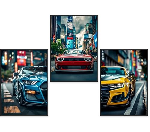 GrowArt - 3er-Set Poster mit amerikanischen Sportwagen im A3-Format ohne Rahmen | hochwertiger Fotodruck | außergewöhnliche Wanddekoration für Autoliebhaber | Motive nur bei uns erhältlich von GrowArt