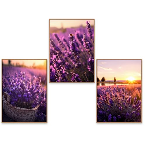 GrowArt - 3er-Poster-Set mit Lavendelfeldern bei Sonnenuntergang im A3-Format ohne Rahmen | hochwertiger Fotodruck | außergewöhnliche Wanddekoration für Naturliebhaber| Motive nur bei uns erhältlich| von GrowArt