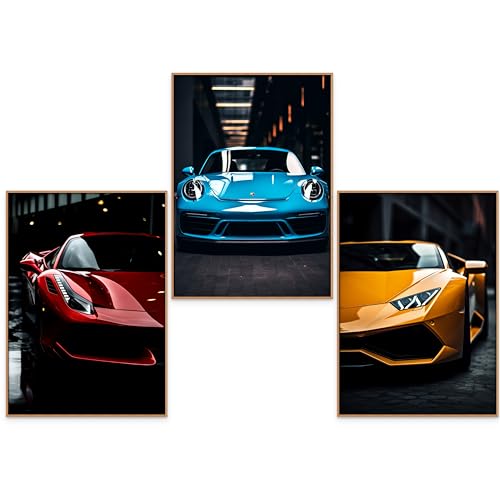 GrowArt - Spektakulärer Satz von drei Postern mit Ferrari, Porsche und Lamborghini im A3-Format ohne Rahmen - Einzigartige und originelle Wanddekoration, perfekt für jeden Innenraum- und Autoliebhaber von GrowArt