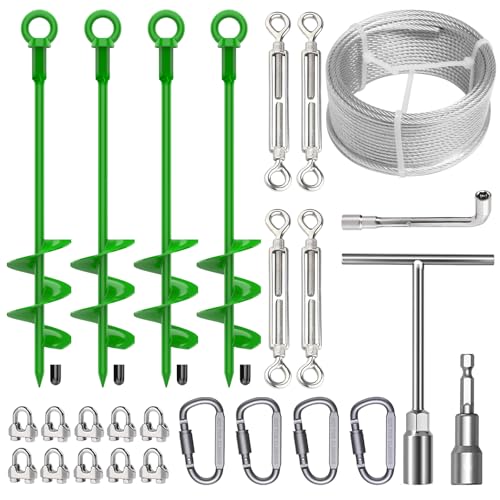 Bodenanker, Schuppenanker-Set mit 0,3 cm verzinktem Kabel, Spannschlössern und Karabinern, robuste Erdanker für Schuppen, Bäume, Trampolin, Gewächshaus, Schaukel-Set, Zelt, Grün, 4 Stück Bodenanker, Schuppenanker-Set mit 0,3 cm verzinktem Kabel, Spannschlössern und Karabinern, robuste Erdanker für Schuppen, Bäume, Trampolin, Gewächshaus, Schaukel-Set, Zelt, Grün, 4 Stück von GrowGlow