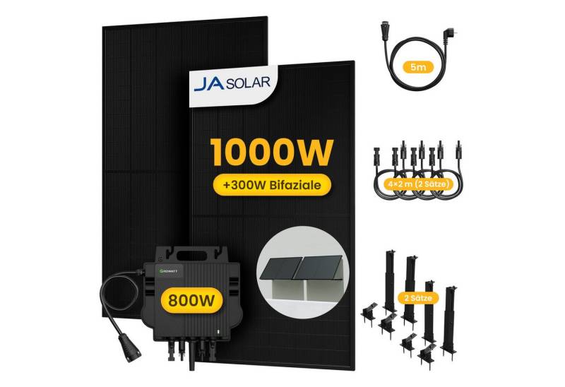 Growatt Balkonkraftwerk 1000W Solaranlage Solarmodule mit 800W Growatt Wechselrichter, (4 x 2m Solarpanel-Verlängerungskabel im Lieferumfang enthalten), Halterungen für Flachdach oder Balkon (optional) von Growatt